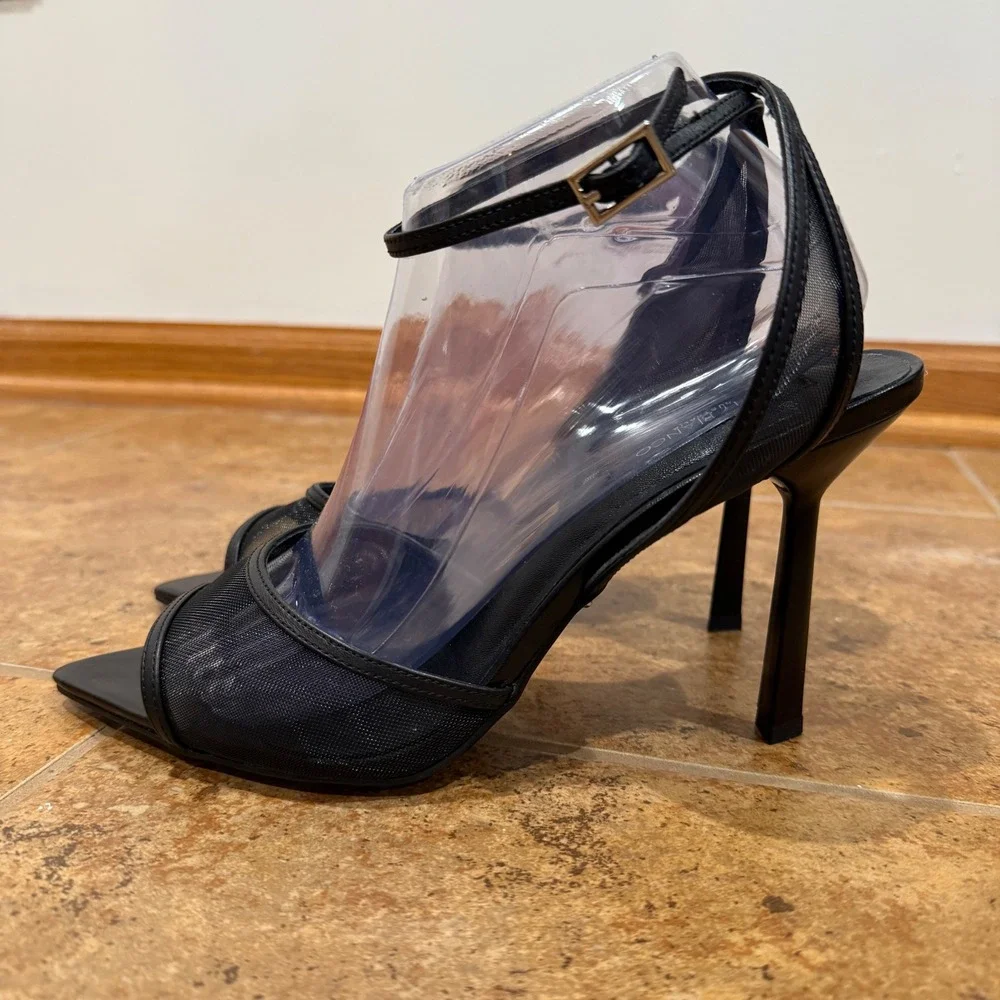 Tony Bianco Miley Black Mesh Ankle Strap Stiletto Sandal Heels Women Sz‎ 10 NWOB